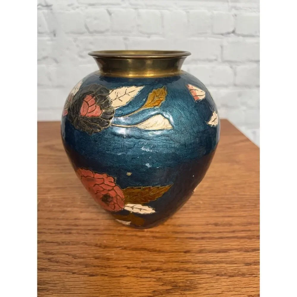 VINTAGE Cloisonne teal base|4.25” tall